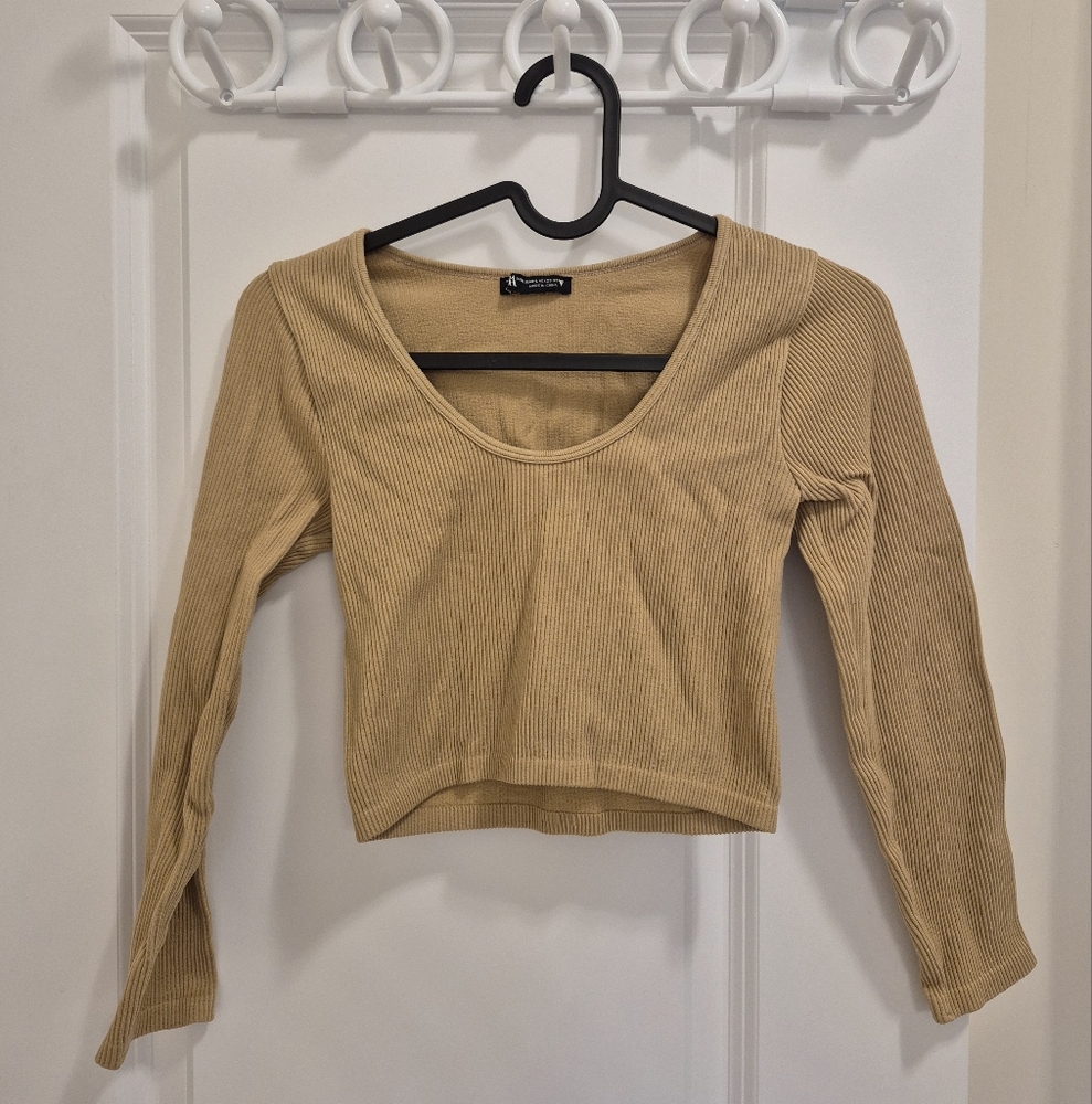 Zara Tan Ribbed Long Sleeve Top